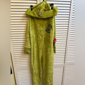 Brand New Christmas Grinch Hoodie Onesie Green PJ’s Kids Justice Sz 7/8 Sz Small